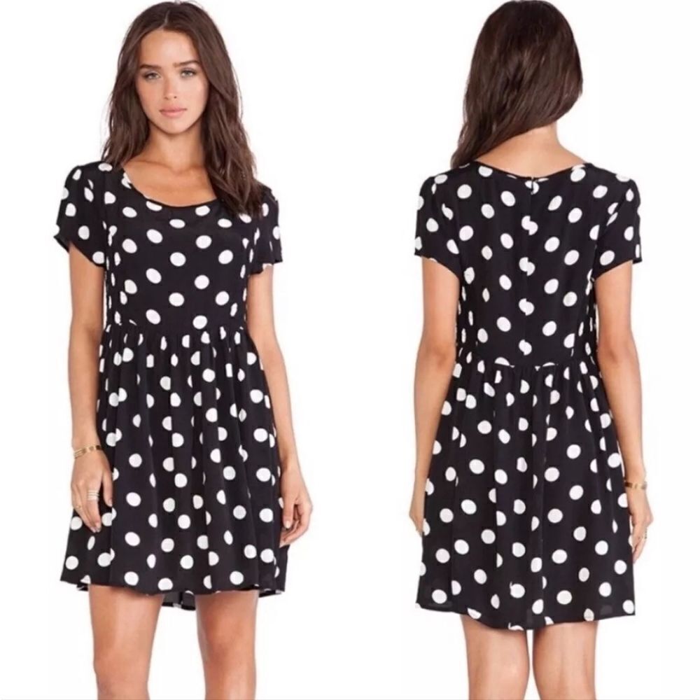Revolve MINKPINK Falling Roses Black White Poka Dot Babydoll Mini Dress Sz XS